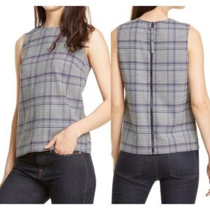 NWOT LEWIT Wool Blend Plaid Sleeveless Blouse